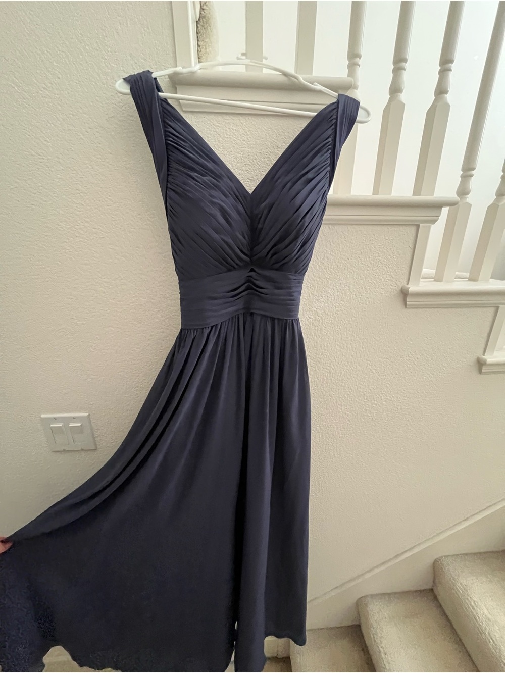 ✨Azazie Blue Navy V-Neck Pleated Evening Dress US4